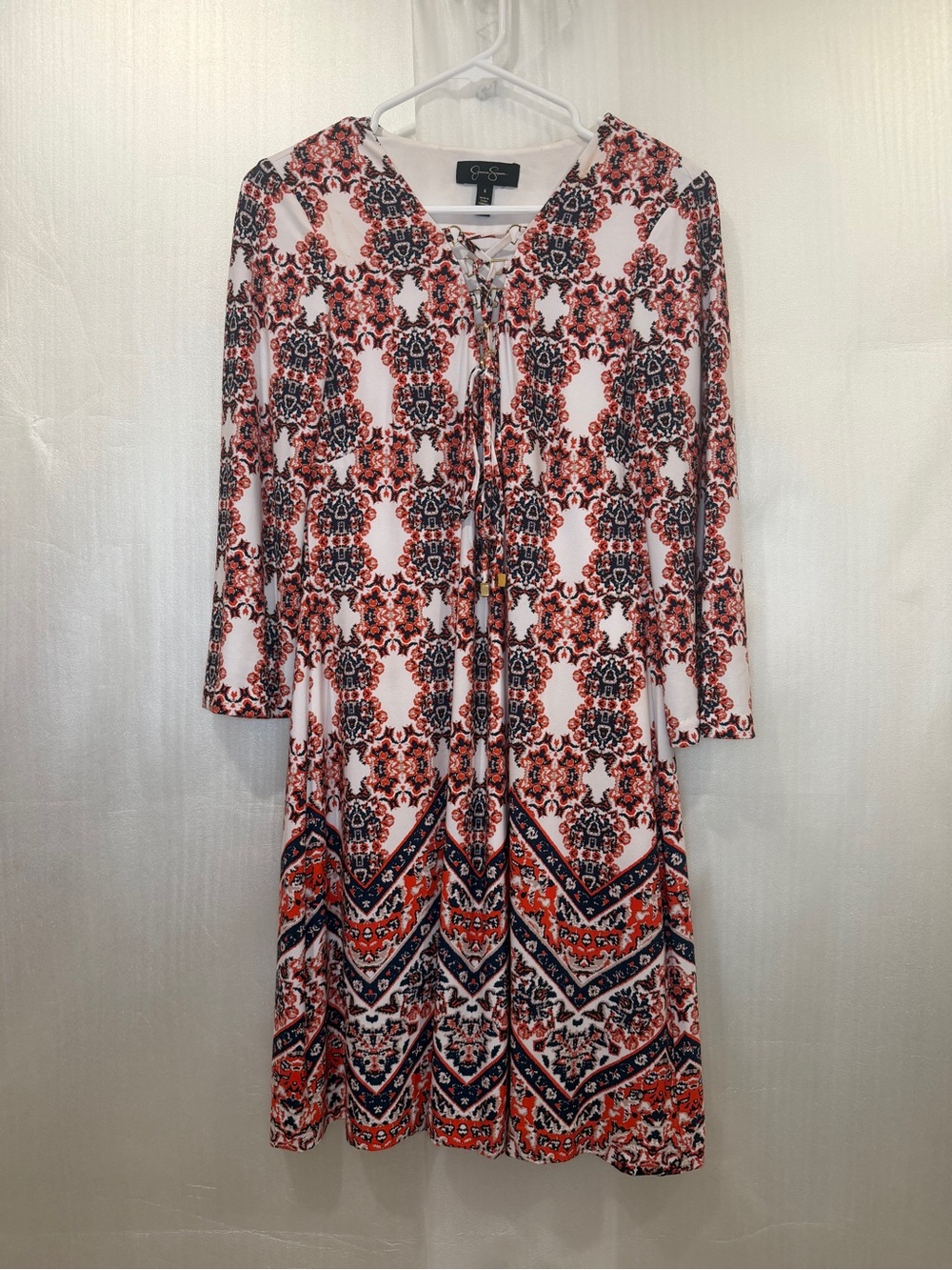 Jessica Simpson Coral and Navy Lace-Up 3/4 Sleeve Dress Size 6
